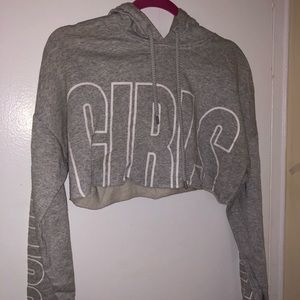 Grey Graphic Hoodie Crop-Top